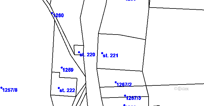 Parcela st. 221 v KÚ Buřany, Katastrální mapa