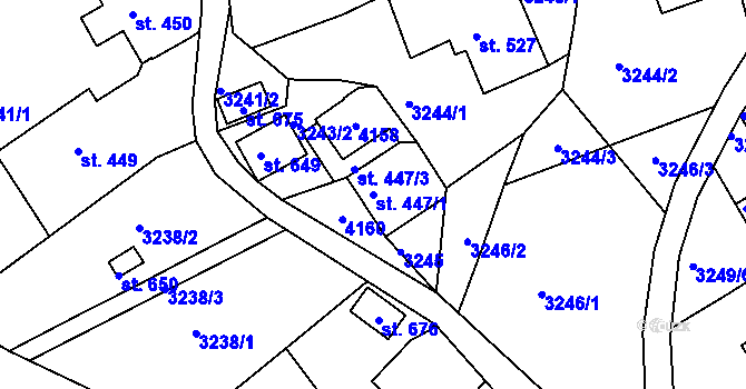 Parcela st. 447/1 v KÚ Buřany, Katastrální mapa