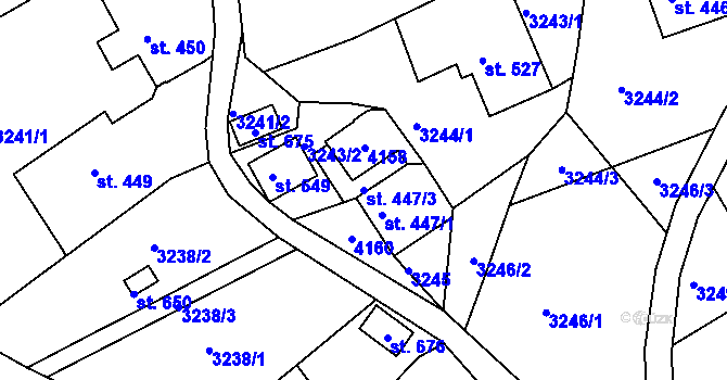 Parcela st. 447/3 v KÚ Buřany, Katastrální mapa