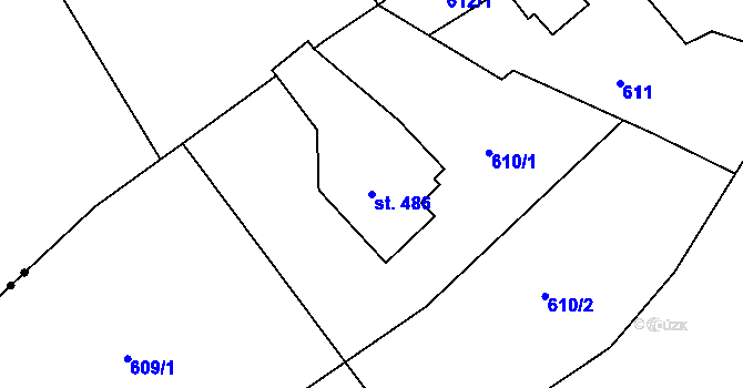 Parcela st. 486 v KÚ Buřany, Katastrální mapa