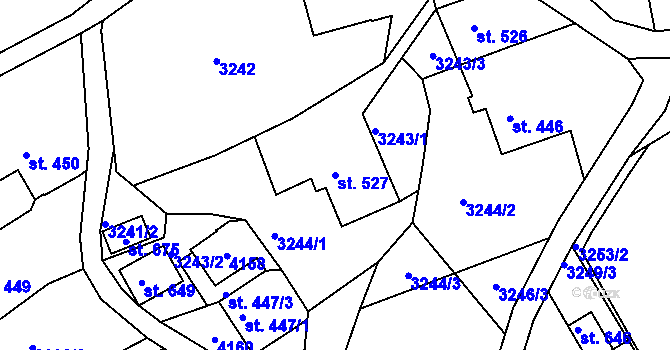 Parcela st. 527 v KÚ Buřany, Katastrální mapa