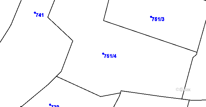 Parcela st. 751/4 v KÚ Buřany, Katastrální mapa