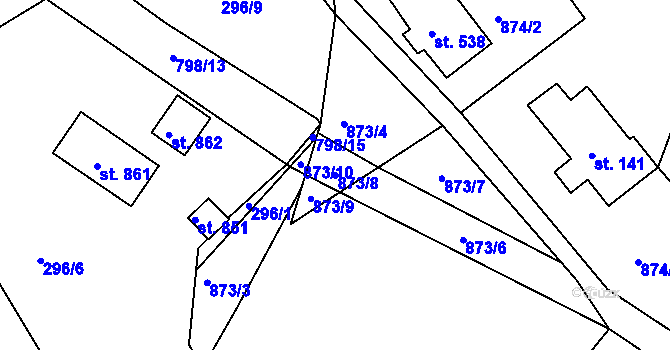 Parcela st. 873/8 v KÚ Buřany, Katastrální mapa
