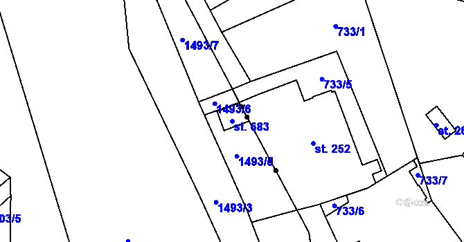 Parcela st. 683 v KÚ Buřany, Katastrální mapa