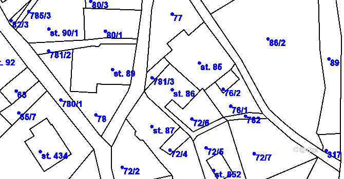 Parcela st. 86 v KÚ Jablonec nad Jizerou, Katastrální mapa