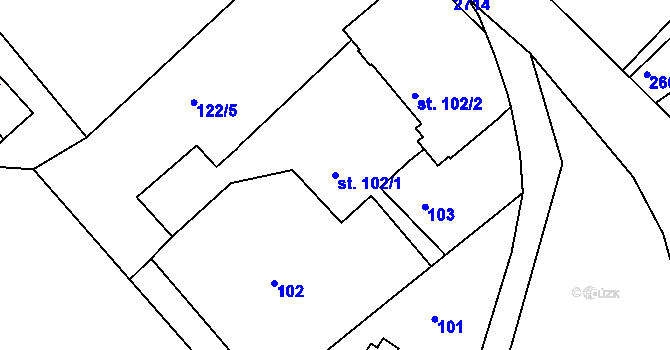 Parcela st. 102/1 v KÚ Jablonec nad Jizerou, Katastrální mapa