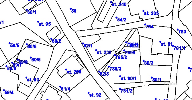 Parcela st. 232 v KÚ Jablonec nad Jizerou, Katastrální mapa