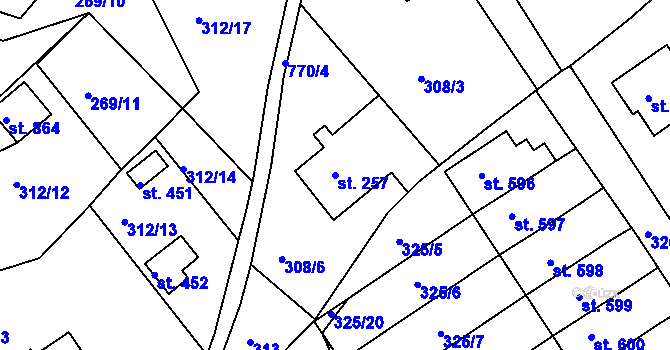 Parcela st. 257 v KÚ Jablonec nad Jizerou, Katastrální mapa