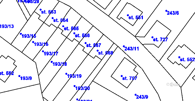 Parcela st. 568 v KÚ Jablonec nad Jizerou, Katastrální mapa
