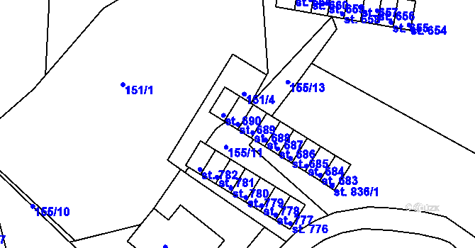 Parcela st. 689 v KÚ Jablonec nad Jizerou, Katastrální mapa