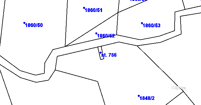 Parcela st. 756 v KÚ Jablonec nad Jizerou, Katastrální mapa