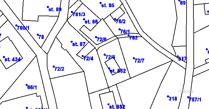 Parcela st. 72/5 v KÚ Jablonec nad Jizerou, Katastrální mapa