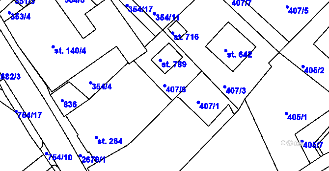 Parcela st. 407/6 v KÚ Jablonec nad Jizerou, Katastrální mapa