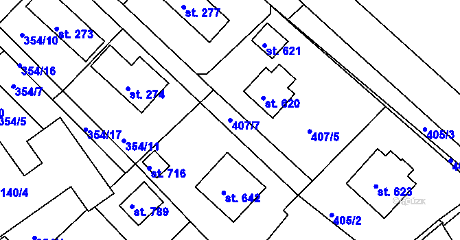 Parcela st. 407/7 v KÚ Jablonec nad Jizerou, Katastrální mapa
