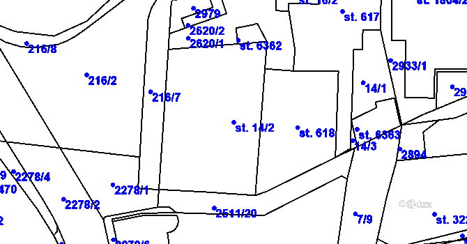 Parcela st. 14/2 v KÚ Jablonec nad Nisou, Katastrální mapa