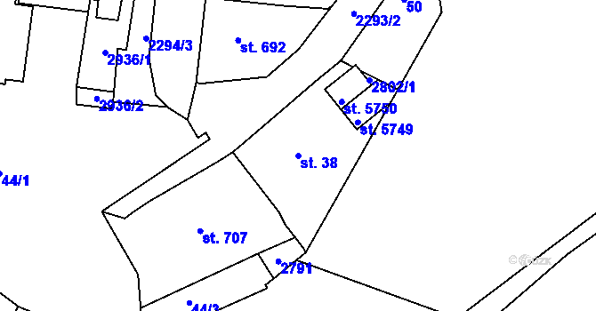 Parcela st. 38 v KÚ Jablonec nad Nisou, Katastrální mapa