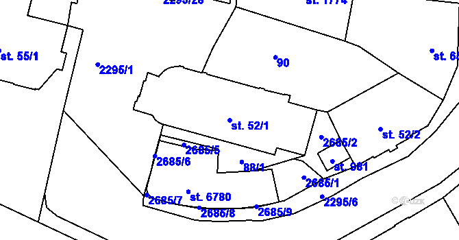 Parcela st. 52/1 v KÚ Jablonec nad Nisou, Katastrální mapa
