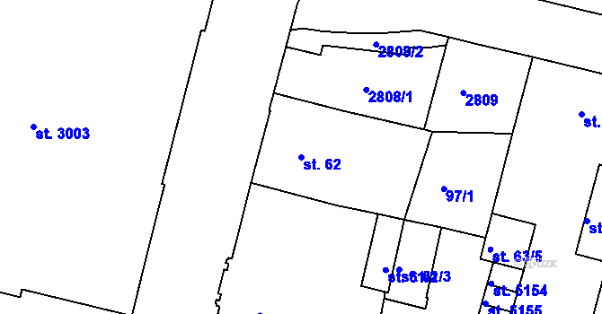 Parcela st. 62 v KÚ Jablonec nad Nisou, Katastrální mapa