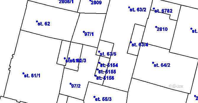 Parcela st. 63/5 v KÚ Jablonec nad Nisou, Katastrální mapa
