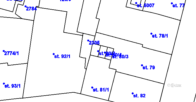 Parcela st. 80/2 v KÚ Jablonec nad Nisou, Katastrální mapa