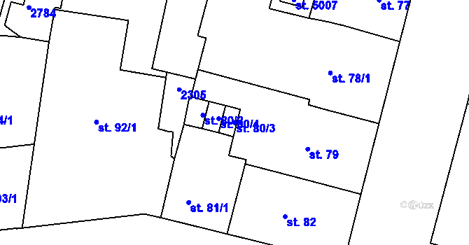 Parcela st. 80/3 v KÚ Jablonec nad Nisou, Katastrální mapa