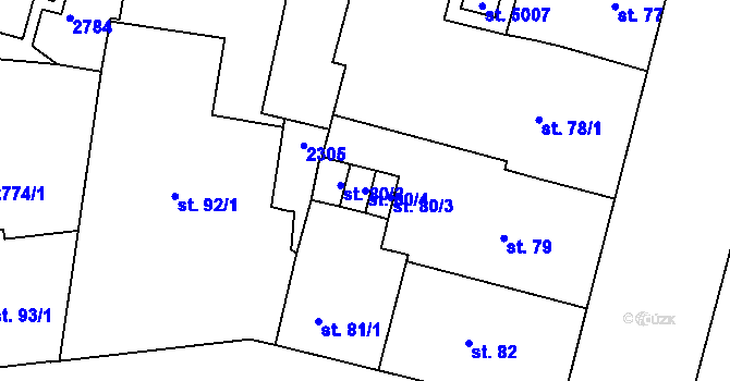 Parcela st. 80/4 v KÚ Jablonec nad Nisou, Katastrální mapa