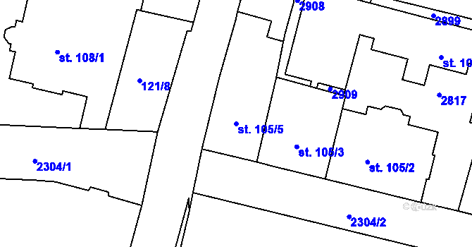Parcela st. 105/5 v KÚ Jablonec nad Nisou, Katastrální mapa