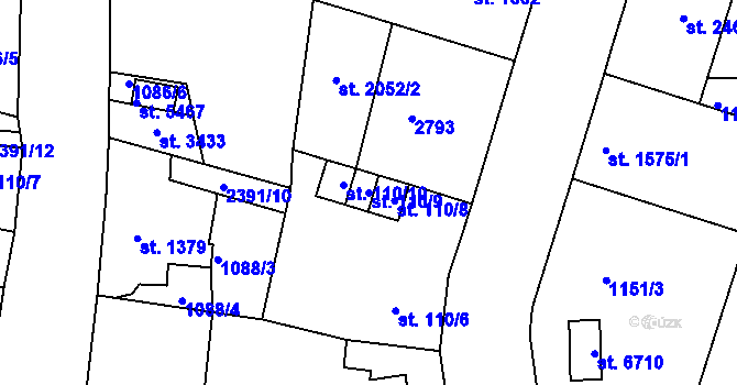 Parcela st. 110/9 v KÚ Jablonec nad Nisou, Katastrální mapa
