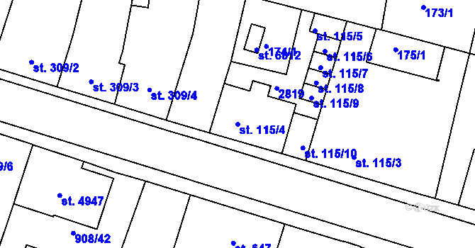 Parcela st. 115/4 v KÚ Jablonec nad Nisou, Katastrální mapa