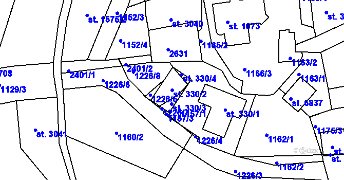 Parcela st. 330/2 v KÚ Jablonec nad Nisou, Katastrální mapa