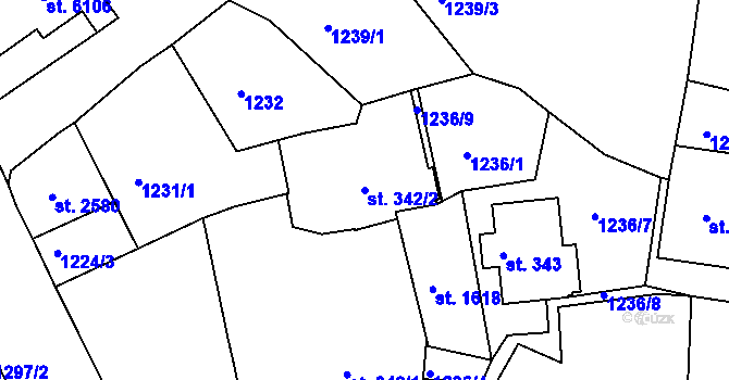 Parcela st. 342/2 v KÚ Jablonec nad Nisou, Katastrální mapa