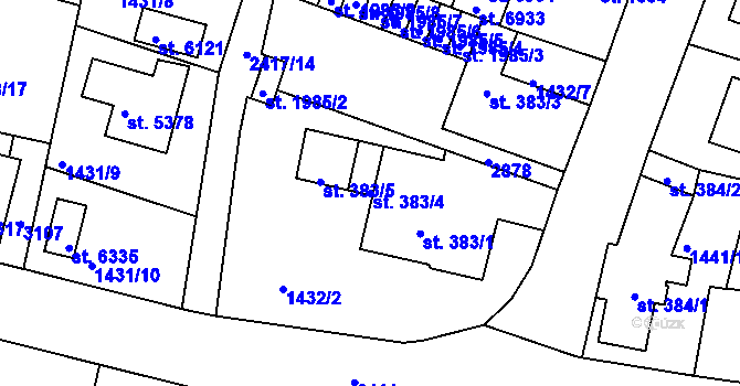 Parcela st. 383/4 v KÚ Jablonec nad Nisou, Katastrální mapa