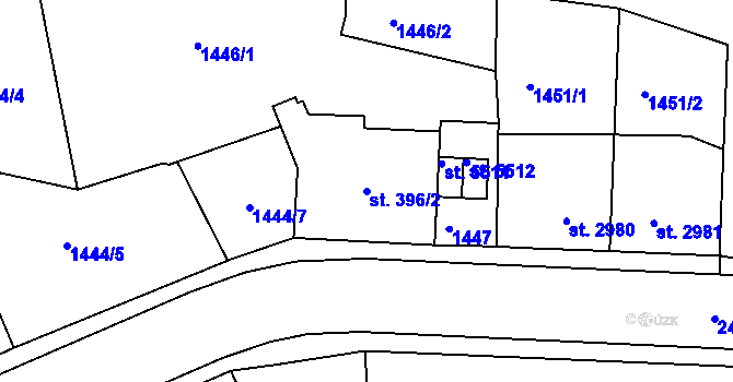 Parcela st. 396/2 v KÚ Jablonec nad Nisou, Katastrální mapa