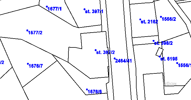 Parcela st. 397/2 v KÚ Jablonec nad Nisou, Katastrální mapa