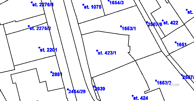 Parcela st. 423/1 v KÚ Jablonec nad Nisou, Katastrální mapa