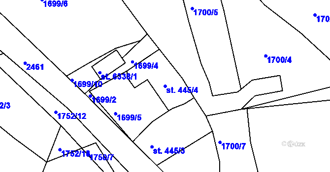 Parcela st. 445/4 v KÚ Jablonec nad Nisou, Katastrální mapa