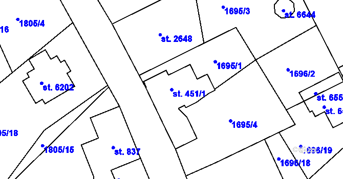 Parcela st. 451/1 v KÚ Jablonec nad Nisou, Katastrální mapa