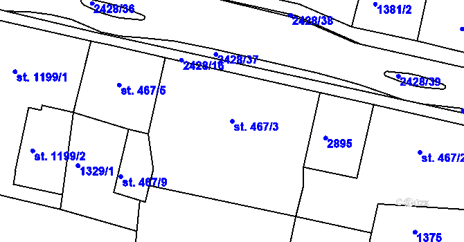Parcela st. 467/3 v KÚ Jablonec nad Nisou, Katastrální mapa