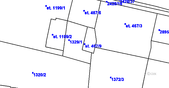 Parcela st. 467/9 v KÚ Jablonec nad Nisou, Katastrální mapa