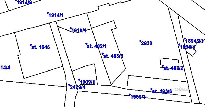 Parcela st. 483/5 v KÚ Jablonec nad Nisou, Katastrální mapa
