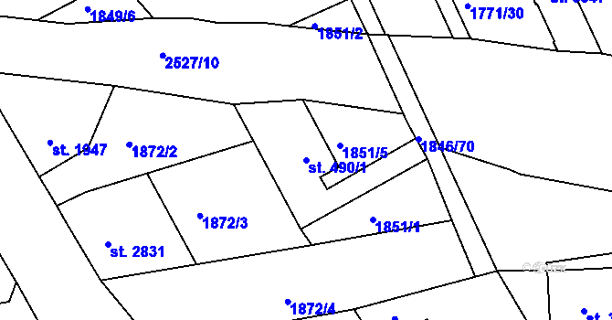 Parcela st. 490/1 v KÚ Jablonec nad Nisou, Katastrální mapa
