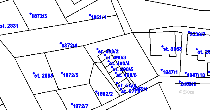 Parcela st. 490/3 v KÚ Jablonec nad Nisou, Katastrální mapa