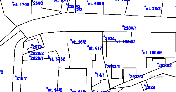 Parcela st. 617 v KÚ Jablonec nad Nisou, Katastrální mapa