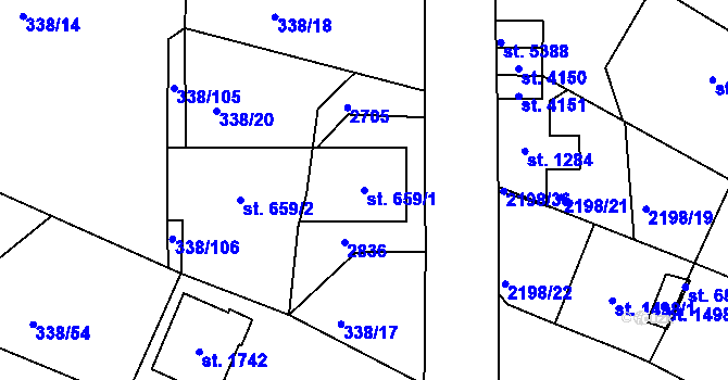 Parcela st. 659/1 v KÚ Jablonec nad Nisou, Katastrální mapa