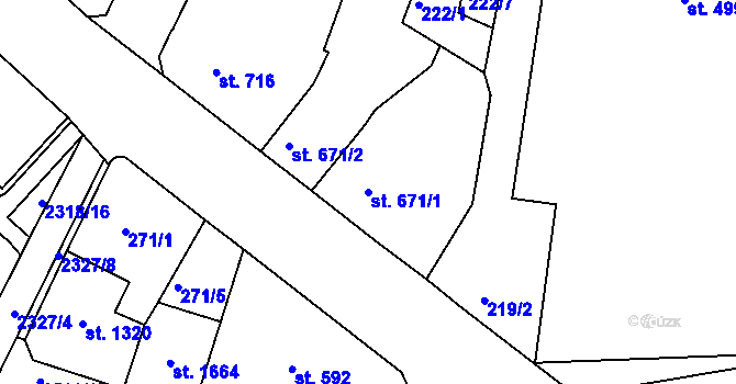 Parcela st. 671/1 v KÚ Jablonec nad Nisou, Katastrální mapa