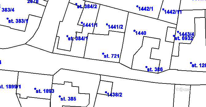 Parcela st. 721 v KÚ Jablonec nad Nisou, Katastrální mapa