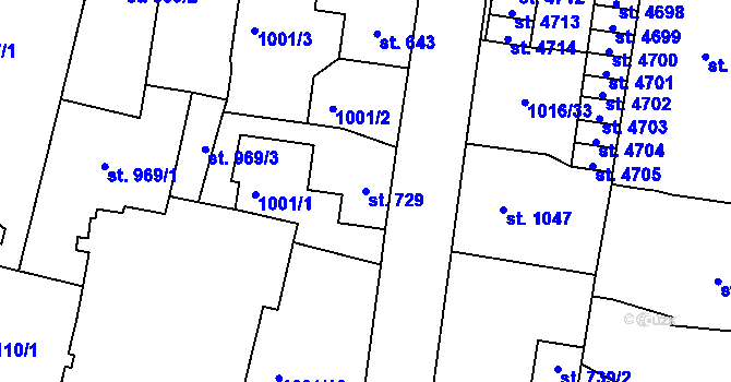 Parcela st. 729 v KÚ Jablonec nad Nisou, Katastrální mapa