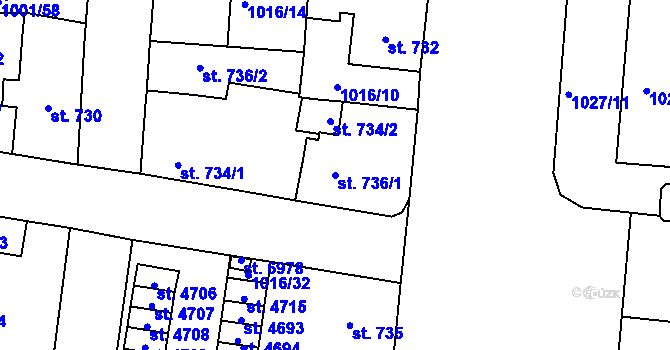 Parcela st. 736/1 v KÚ Jablonec nad Nisou, Katastrální mapa