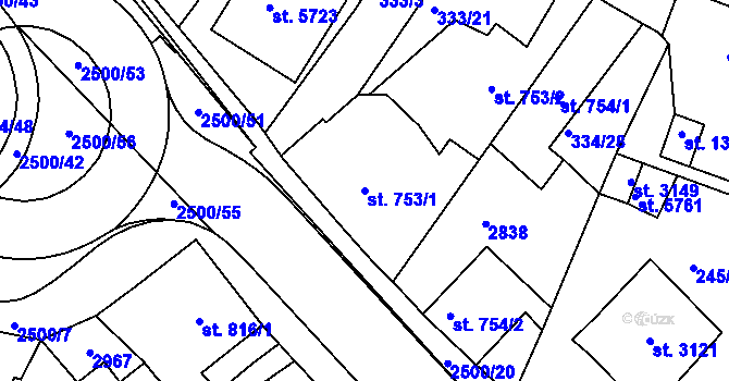 Parcela st. 753/1 v KÚ Jablonec nad Nisou, Katastrální mapa
