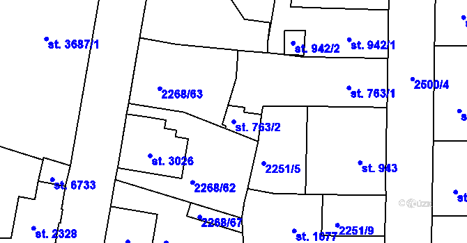 Parcela st. 763/2 v KÚ Jablonec nad Nisou, Katastrální mapa